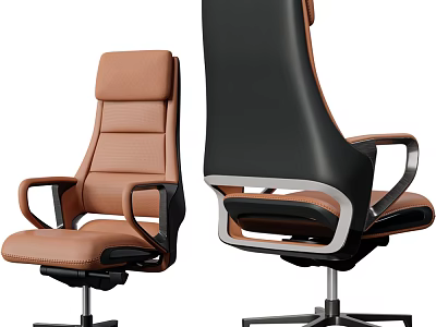 Modern Office Chair With Brown And Black Leather Design Comfortable Armrests And Adjustable Base 3d model