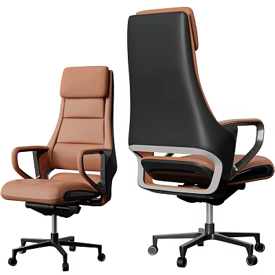 Modern Office Chair With Brown And Black Leather Design Comfortable Armrests And Adjustable Base 3d model