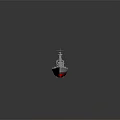 Highly Detailed Warship 3D Model With Turrets Deck Equipment and Red Bottom