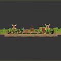 Rural Natural Scene With Lush Green Grass Trees Scattered Farmhouses Cropland And River