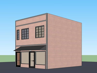 Two Story Brick Residential Building With Windows Front Doors And Awning 3d model