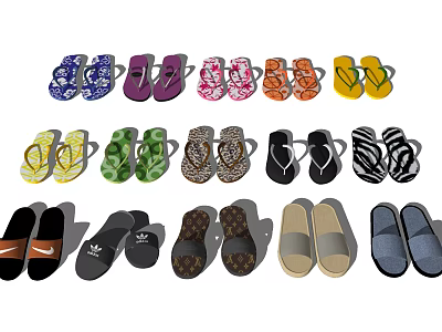Comfortable Home Slippers In Various Colors And Patterns For Daily Wear 3d model