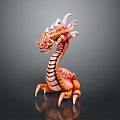 3D Mythical Dragon Creature Model With Orange Pink Body Sharp Horns And Claws 3d model