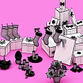 Christmas Decorative Ornament Set With Stockings Gift Boxes And Festive Decorations On Pink Background