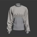 White High Neck Long Sleeve Top With Panel Design And Decorative Stitching 3d model