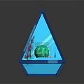 Pyramid Shaped Transparent Container as Display Device with Micro Ecosystem and Green Plants