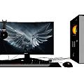 Modern Computer Setup Including Monitor Keyboard Mouse Headphones And Stylish Case Design