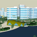 Modern High Rise Office Buildings With Glass Facades And Surrounding Greenery