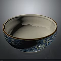 Decorative Ceramic Bowl With Blue Floral Patterns Gold Rim And White Interior