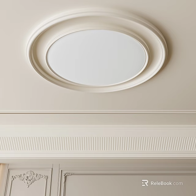 Round White Ceiling Light with Decorative Trim for Modern Interior Design 3d model 