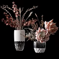 Decorative Ornament Set With Modern Vases Pink Protea And Red Eucalyptus Arrangements