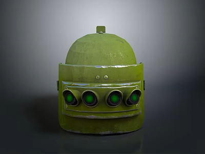 Green Domed Weapon Device Featuring Four Circular Green Components And Rustic Surface 3d model