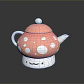 Adorable Pink Mushroom Shaped Teapot With White Dots And Smiley Face Design