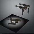 Three Mechanical Firearm Models Showcasing Barrel Magazine and Assembled Components
