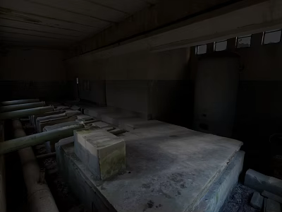 Abandoned Industrial Factory Interior With Concrete Structures Exposed Pipes And Damaged Surfaces 3d model
