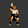 Tiger Character Action Figure With Orange Stripes Raised Right Hand Bent Left Leg Black Pants
