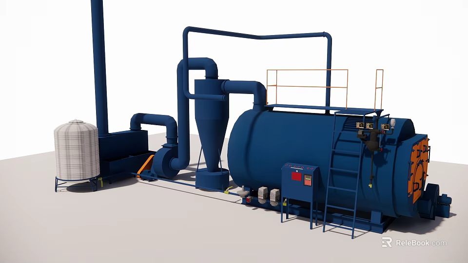 Industrial Equipment With Large Blue Tank Pipes Ladder Separator Storage Tank And Control Panel 3d model 