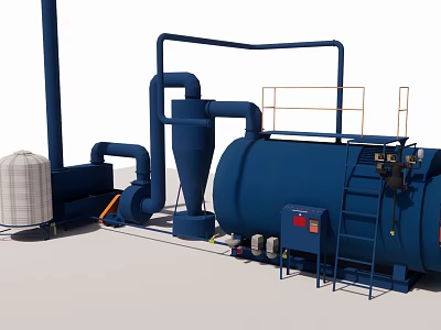 Industrial Equipment With Large Blue Tank Pipes Ladder Separator Storage Tank And Control Panel 3d model
