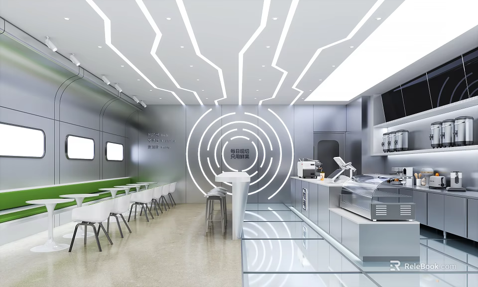 Futuristic Modern Milk Tea Shop Interior Design 3d model