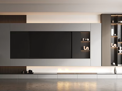 Modern TV Wall Unit With Integrated TV And Illuminated Cabinets 3d model