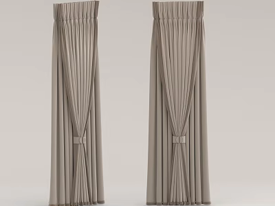 Elegant Beige Pleated Curtains With Decorative Tiebacks And Modern Home Design 3d model