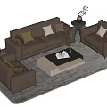Modern Brown Sofa and Coffee Table Set in Living Room with Side Table Decor 3d model