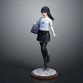 3D Schoolgirl Character In Uniform Black Skirt With Purple Bag Standing On Base