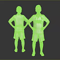 Boys in White Emirates Soccer Jerseys Standing Hands on Hips Back Front View Yellow Cleats
