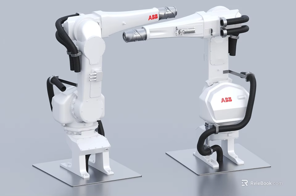 Intelligent ABB Robotic Arm with White Body and Metal Base for Industrial Automation 3d model 