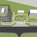 Modern Office Building With Green Roof And Surrounding Urban Park And Greenery