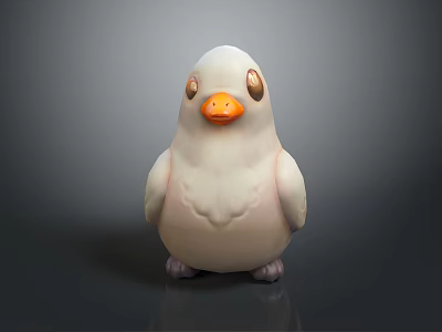 Cute White Bird Stuffed Toy With Orange Beak And Round Body On Gray Background 3d model
