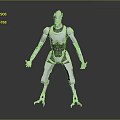 Silver Robot Creature With Metallic Mechanical Structure Standing On Dark Background