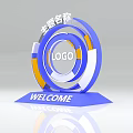 3D Text Themed Logo With Circular Rings Blue Orange White WELCOME Base 3d model
