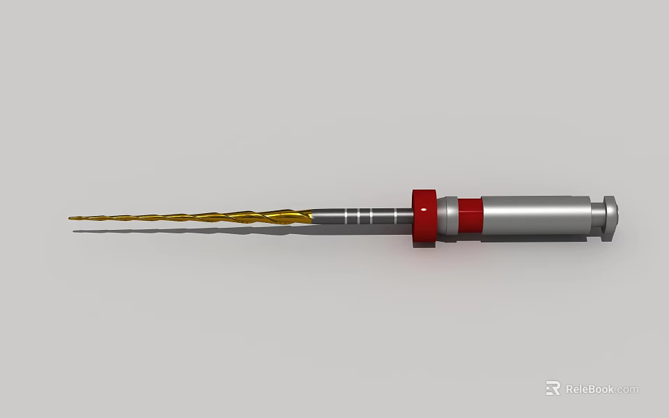 Industrial Equipment with Golden Tip Silver Body and Red Rings Precision Drill Bit Tool 3d model 