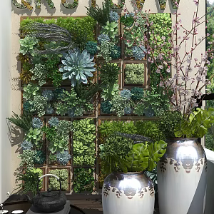 Modern green plant wall background wall 3d model