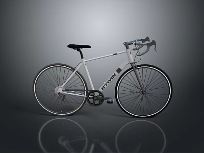 White Fixie Bike With Black Seat Handlebars And Reflective Surface On Gray Background 3d model