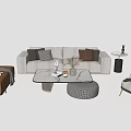 Modern Sofa Set with Multiple Cushions Marble Coffee Table Brown Ottoman and Accent Chair