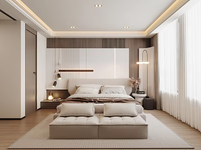 Bedroom Double Bedside Cabinet Chandelier Bedside Tread 3d model