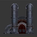 Industrial Style Mechanical Equipment Featuring Metal Pipes Red Components And Rusted Finish