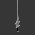 Fantasy Sword With Silver Slender Blade Dark Hilt And Decorative Spherical Ornaments In Elegant Design