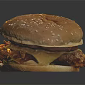 Delicious Juicy Hamburger With Sesame Seed Bun Patty And Cheese On Black Background With Reflection