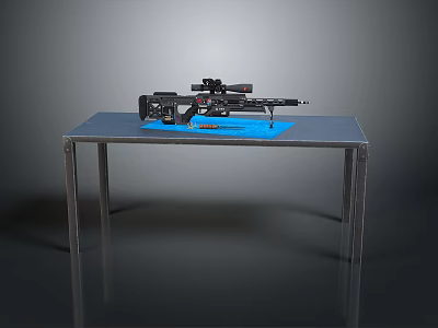 Tactical Sniper Rifle With Scope Displayed On Metal Table Blue Mat 3d model