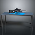 Tactical Sniper Rifle With Scope Displayed On Metal Table Blue Mat
