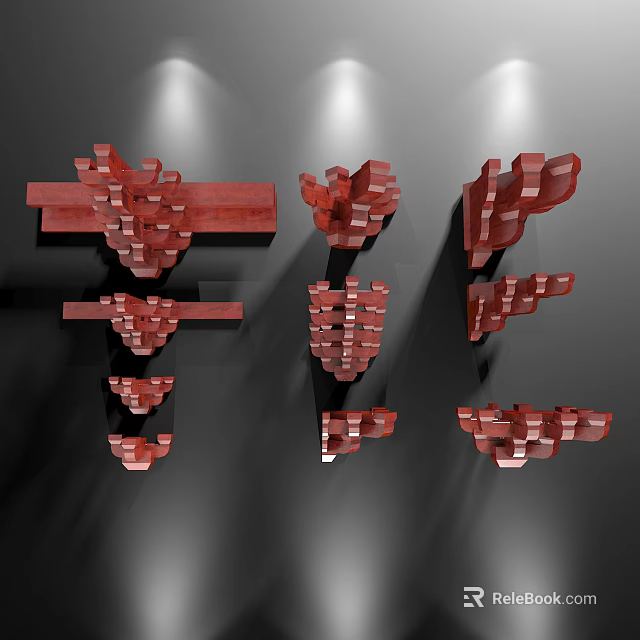 Red Architectural Components Featuring Various Structural Designs And Styles 3d model