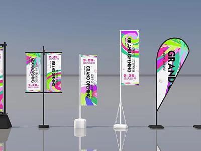 Colorful Grand Opening Banners With Various Designs And Different Stand Types 3d model