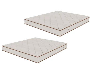 Two White Mattresses With Diamond Quilted Design And Brown Trim For Bedroom 3d model