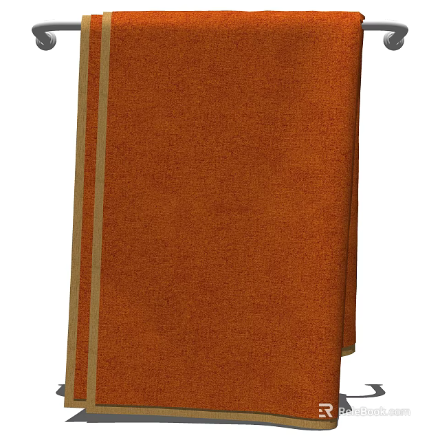 Orange Towel with Light Colored Stripes on Edges and Soft Texture 3d model 