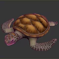Realistic Sea Turtle With Orange Brown Shell White Brown Limbs And Head Against Dark Background