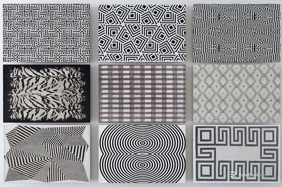 Square Rugs With Various Classic Geometric Patterns Striped Maze And Abstract Designs 3d model