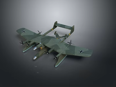 Military Style Green Camouflage Model Airplane With Four Propellers Wing Insignia And Floats 3d model